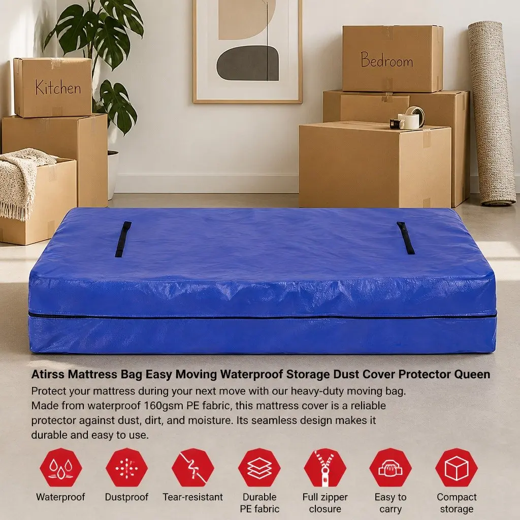 Mattress Bag Waterproof Dust Cover Protector 160gsm PE Fabric Queen Size Blue