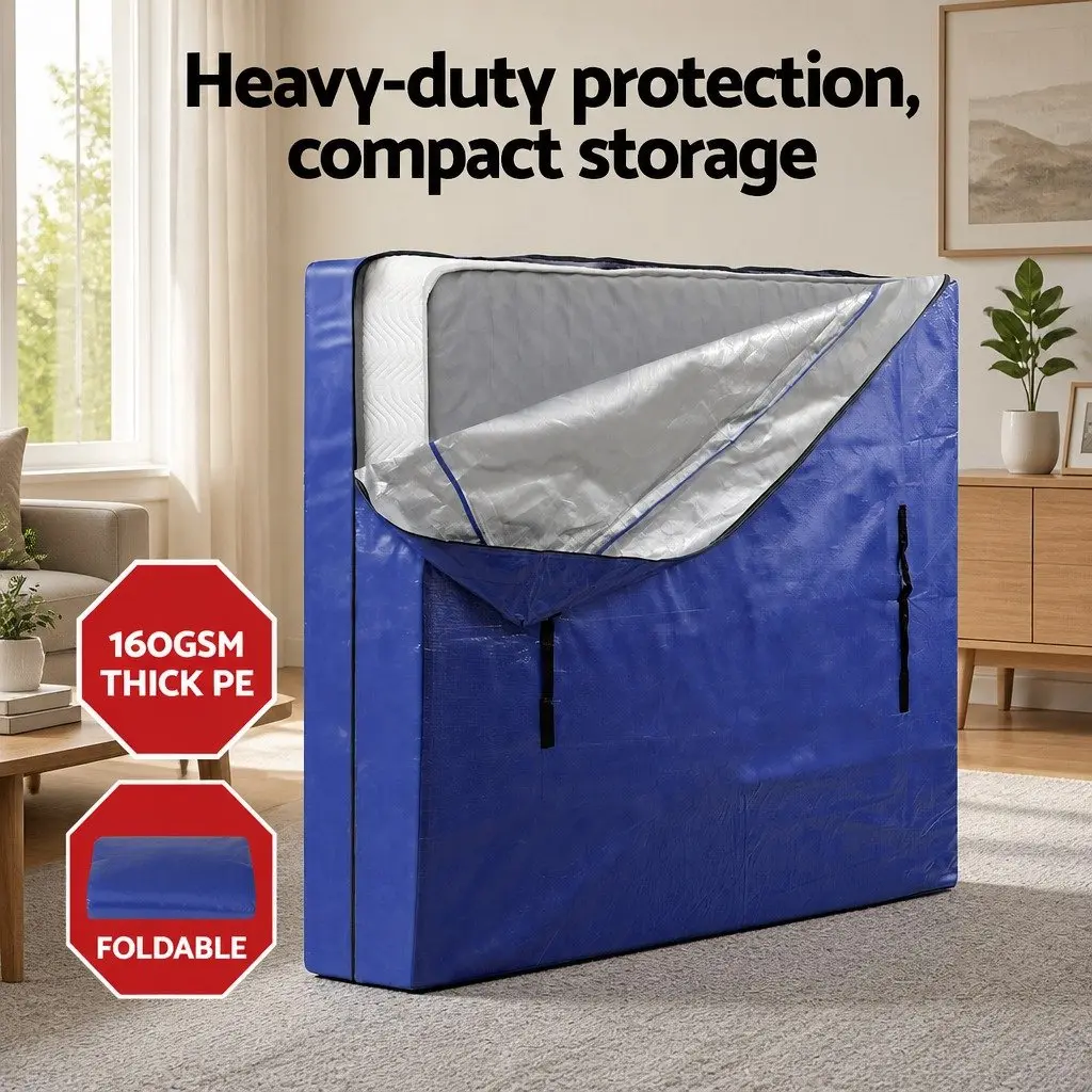 Mattress Bag Waterproof Dust Cover Protector 160gsm PE Fabric Queen Size Blue