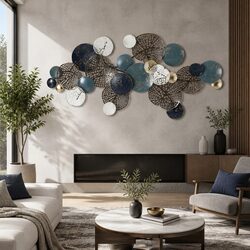 132cm Tree Leaf Circles Metal Wall Art Sculpture in Blue