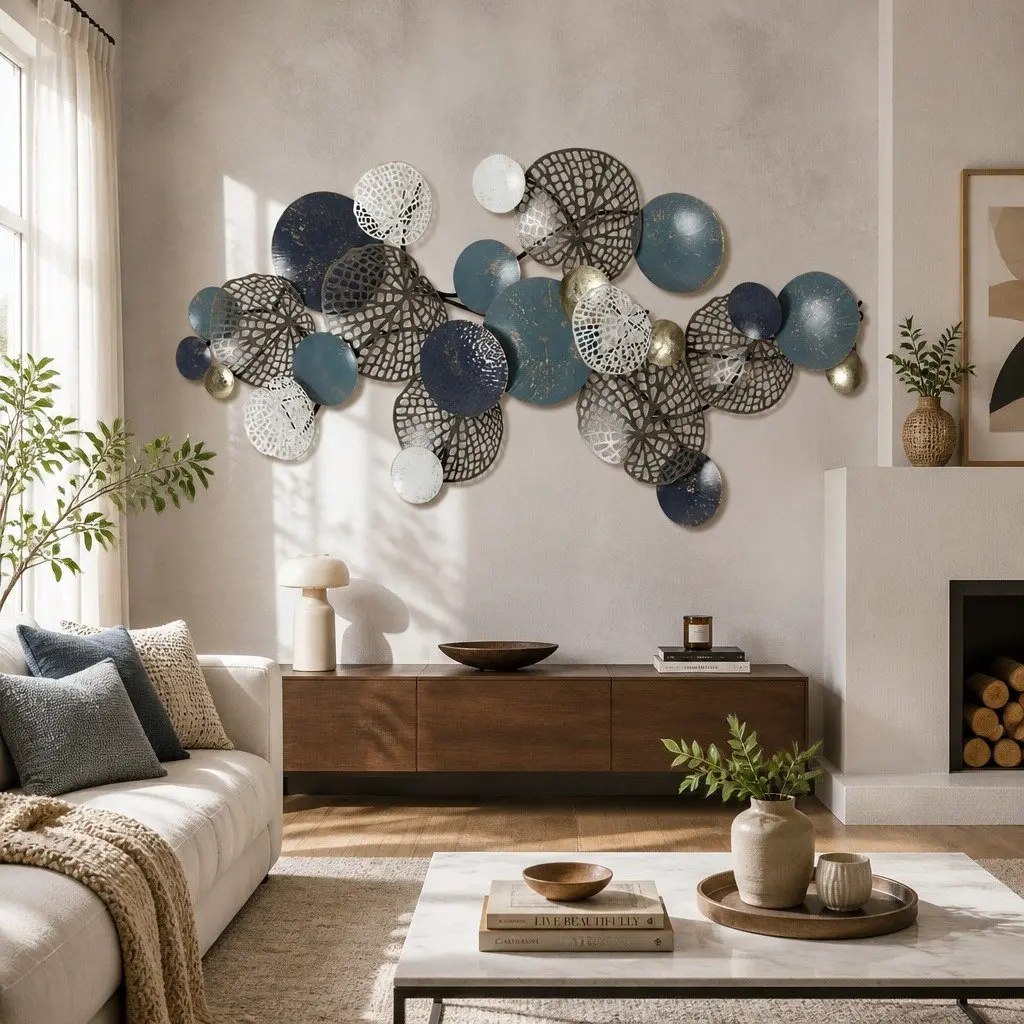 Metal Wall Art Sculpture 132cm Tree Leaf Circles Multi-coloured Home Decor 3D