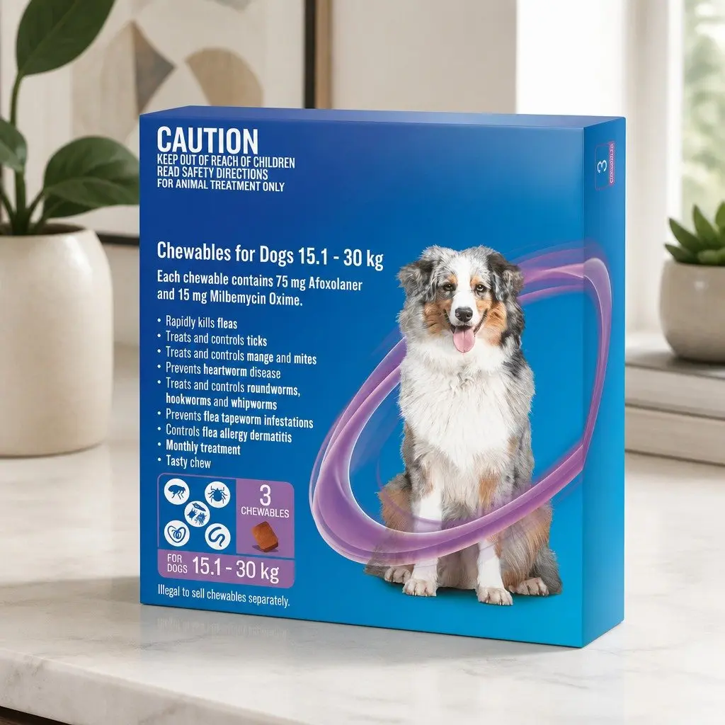 Chews for Dogs 15.1-30kg 3pk Flea Tick Worm Parasite Treatment