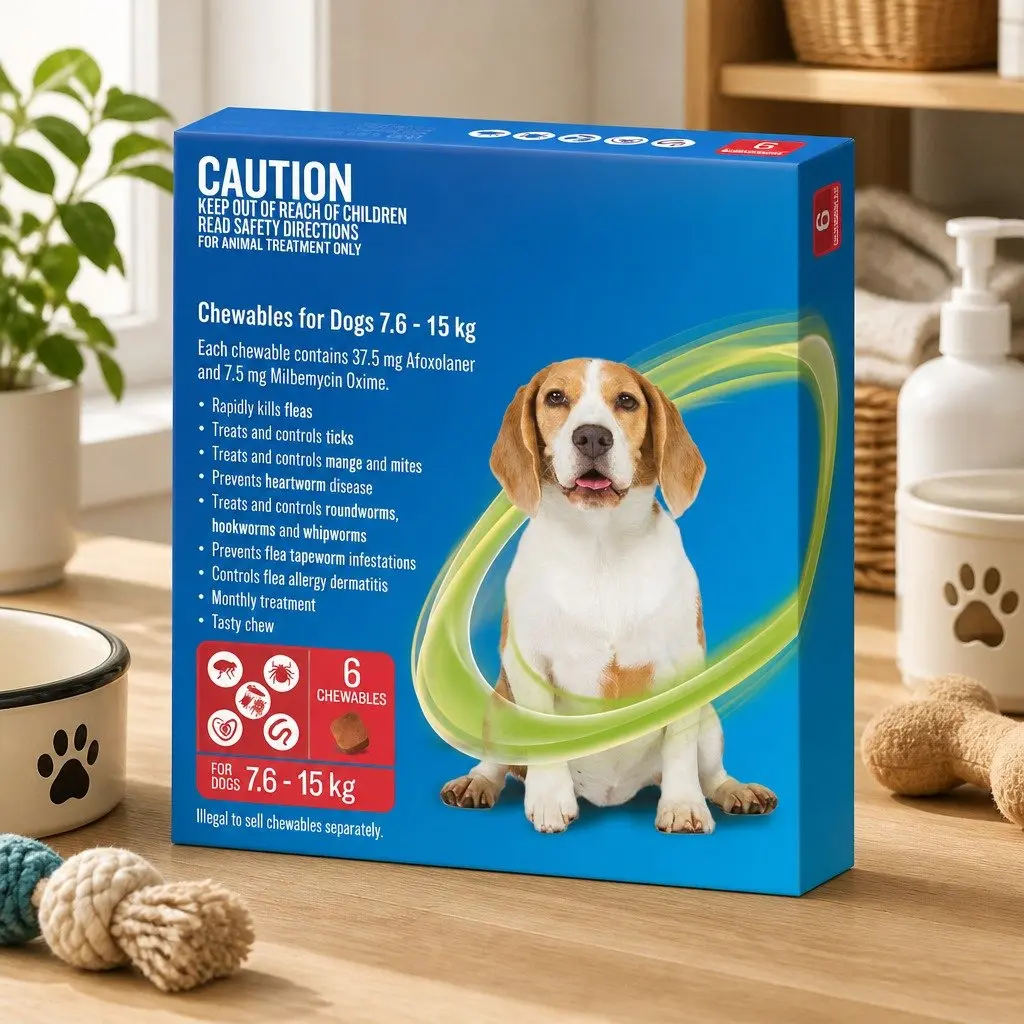 Chews for Medium Dogs 7.6-15kg Flea Tick Worm Protection 6 Pack
