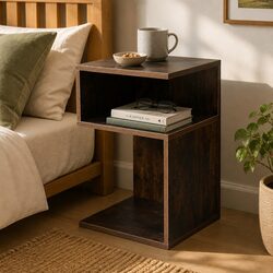 Bedside Table Wooden Side End Oak 33x33x50cm Open Shelves Bedroom Storage