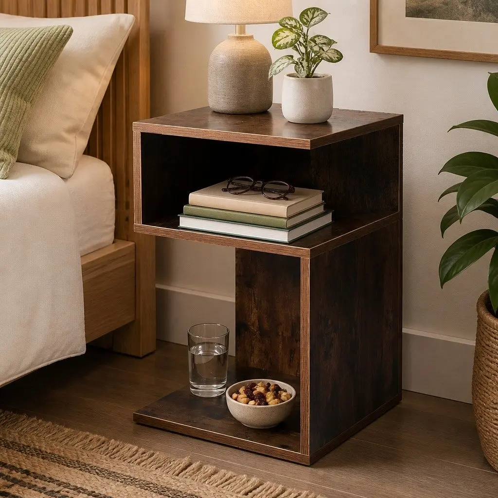 Oak Industrial Bedside Table with Drawers