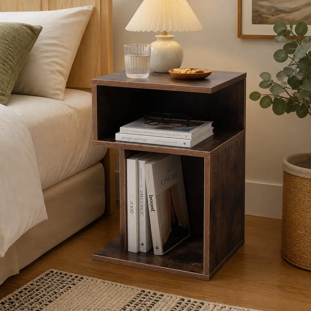 Oak Industrial Bedside Table with Drawers