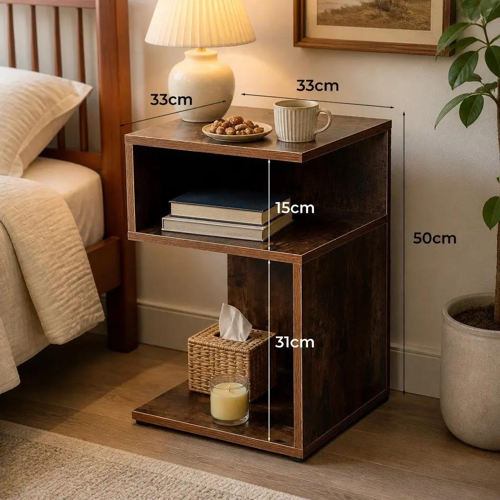 Oak Industrial Bedside Table with Drawers
