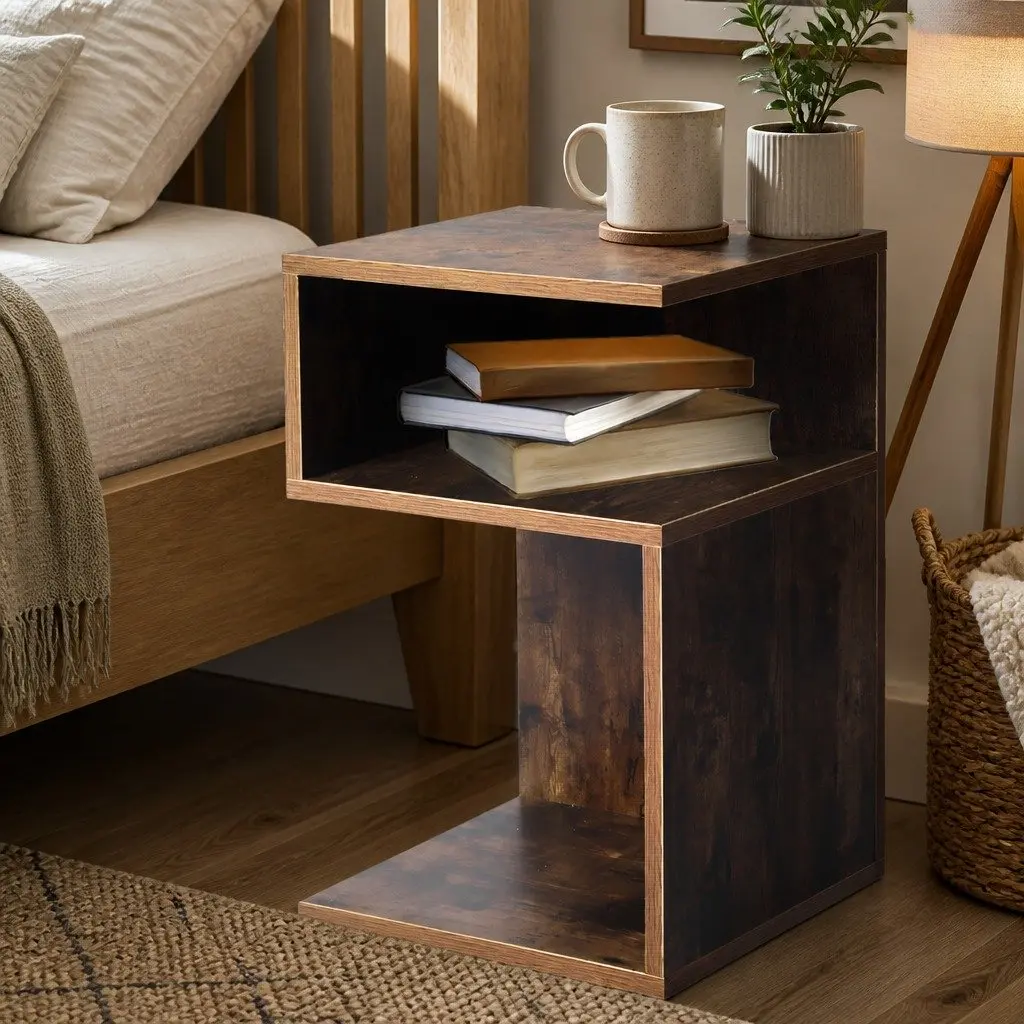 Oak Industrial Bedside Table with Drawers