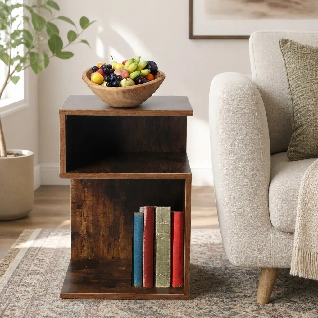 Oak Industrial Bedside Table with Drawers