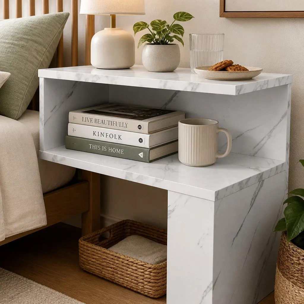 Bedside Table with Drawers Open Shelves Storage Side Table White Nightstand