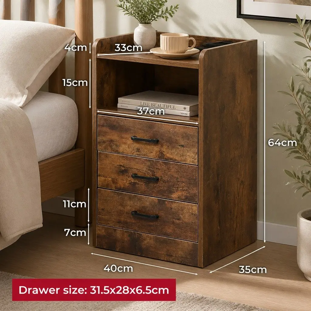 Oak Bedside Table with USB Charger & LED Light