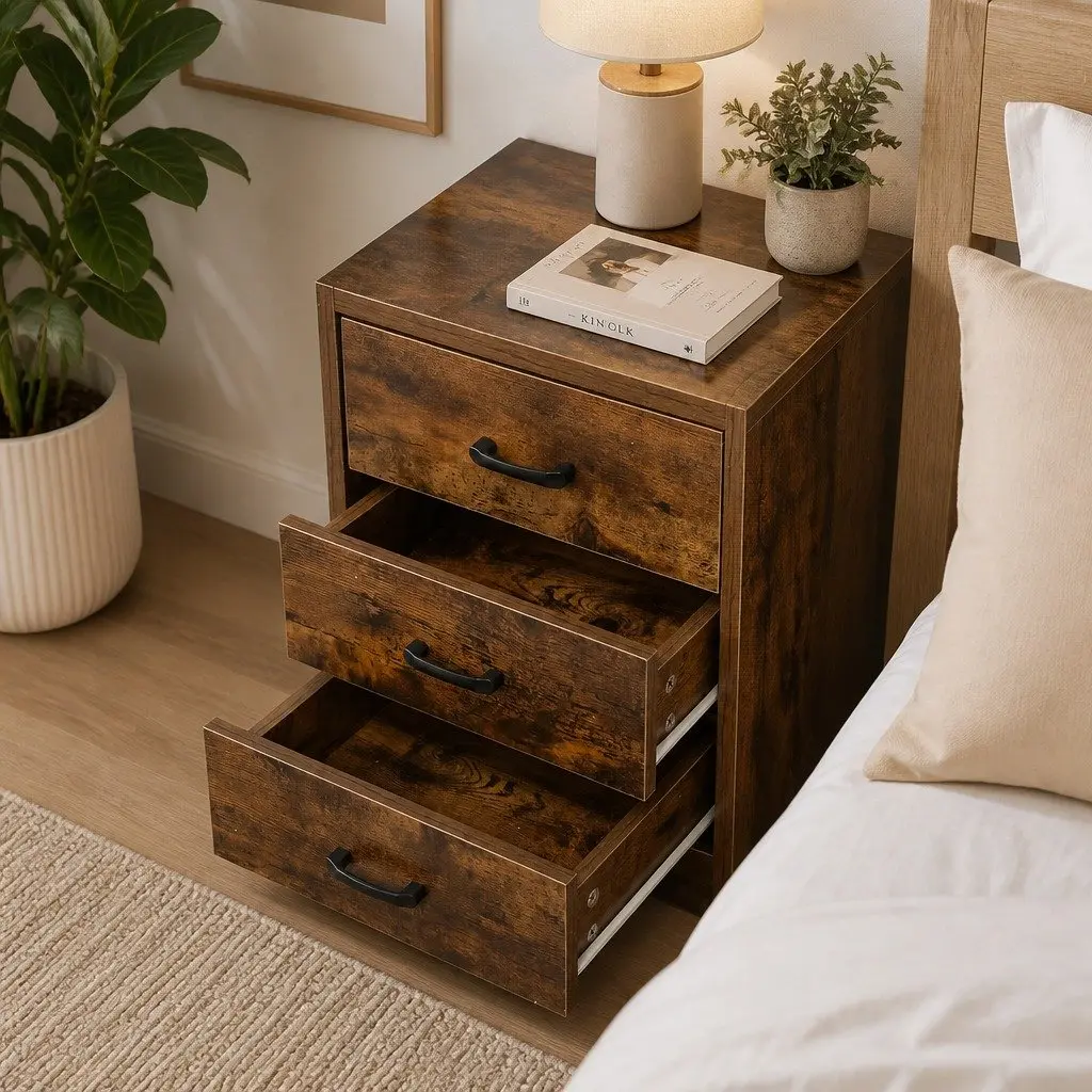 Oak Bedside Table with USB Charger & LED Light