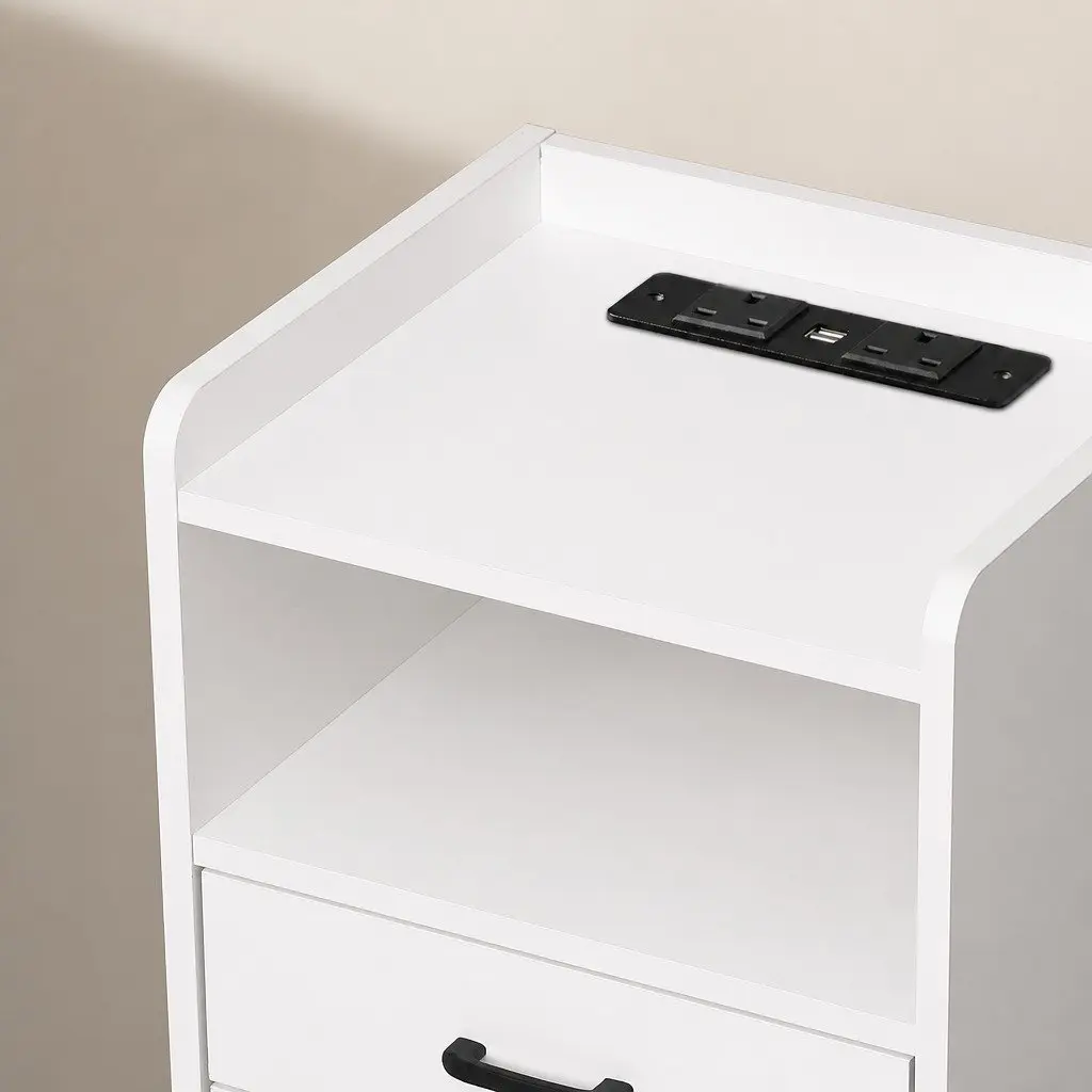 Bedside Table with LED Light and USB Charger