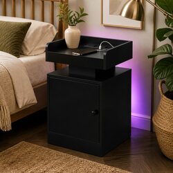 Stylish Bedside Table with USB Charger and LED Lighting