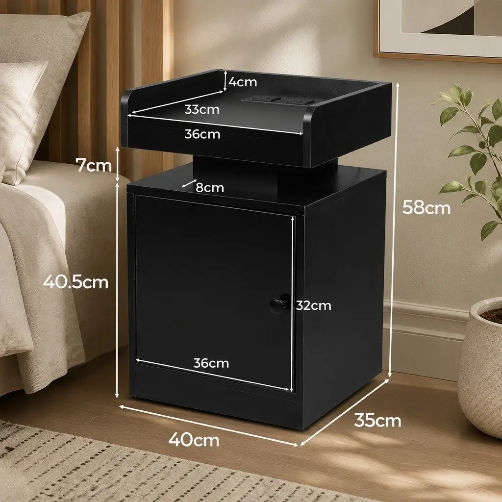 Bedside Table with USB Charger and LED Lighting