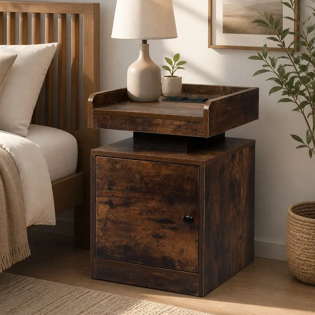 Oak Bedside Table with USB and RGB Lighting
