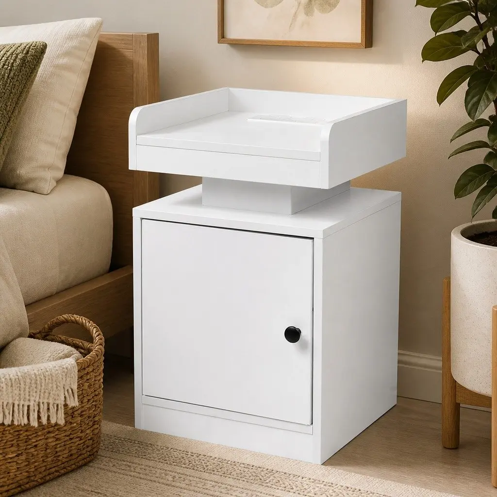 Bedside Table with USB Charger and LED Lights