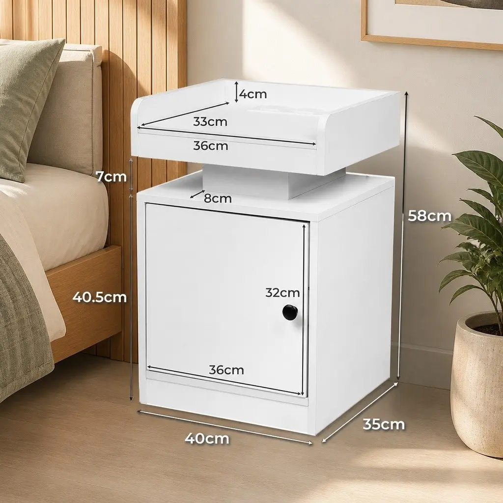 Bedside Table with USB Charger and LED Lights