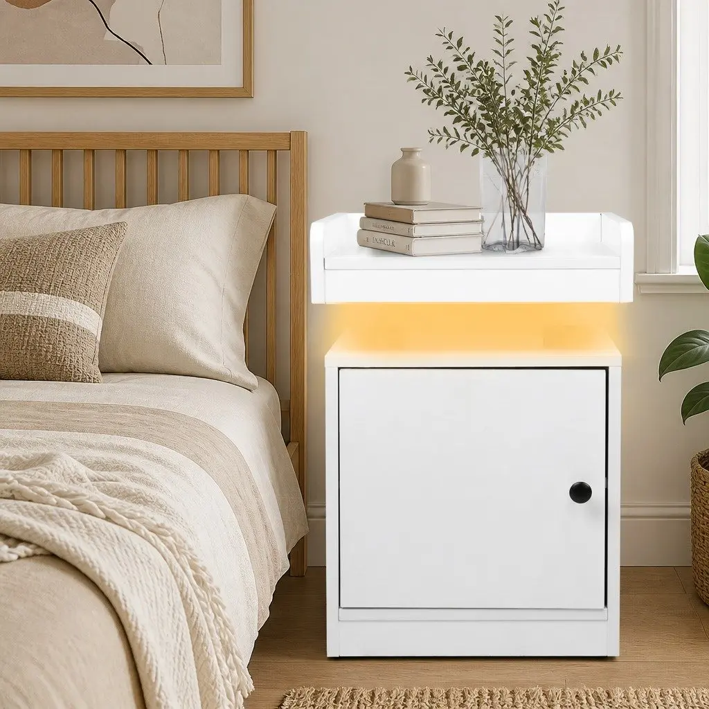Bedside Table with USB Charger and LED Lights