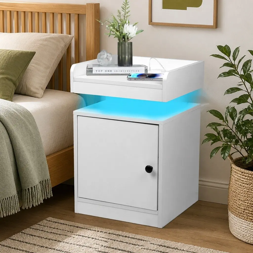 Bedside Table with USB Charger and LED Lights