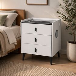 Stylish Bedside Table with LED Lights and Bluetooth Speaker