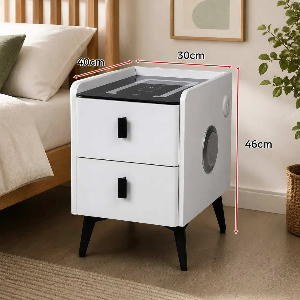 Bedside Table with LED Lights & Wireless Charging
