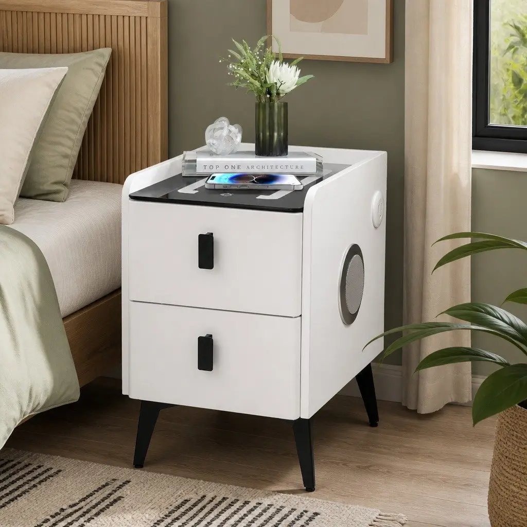 Bedside Table with LED Lights & Wireless Charging