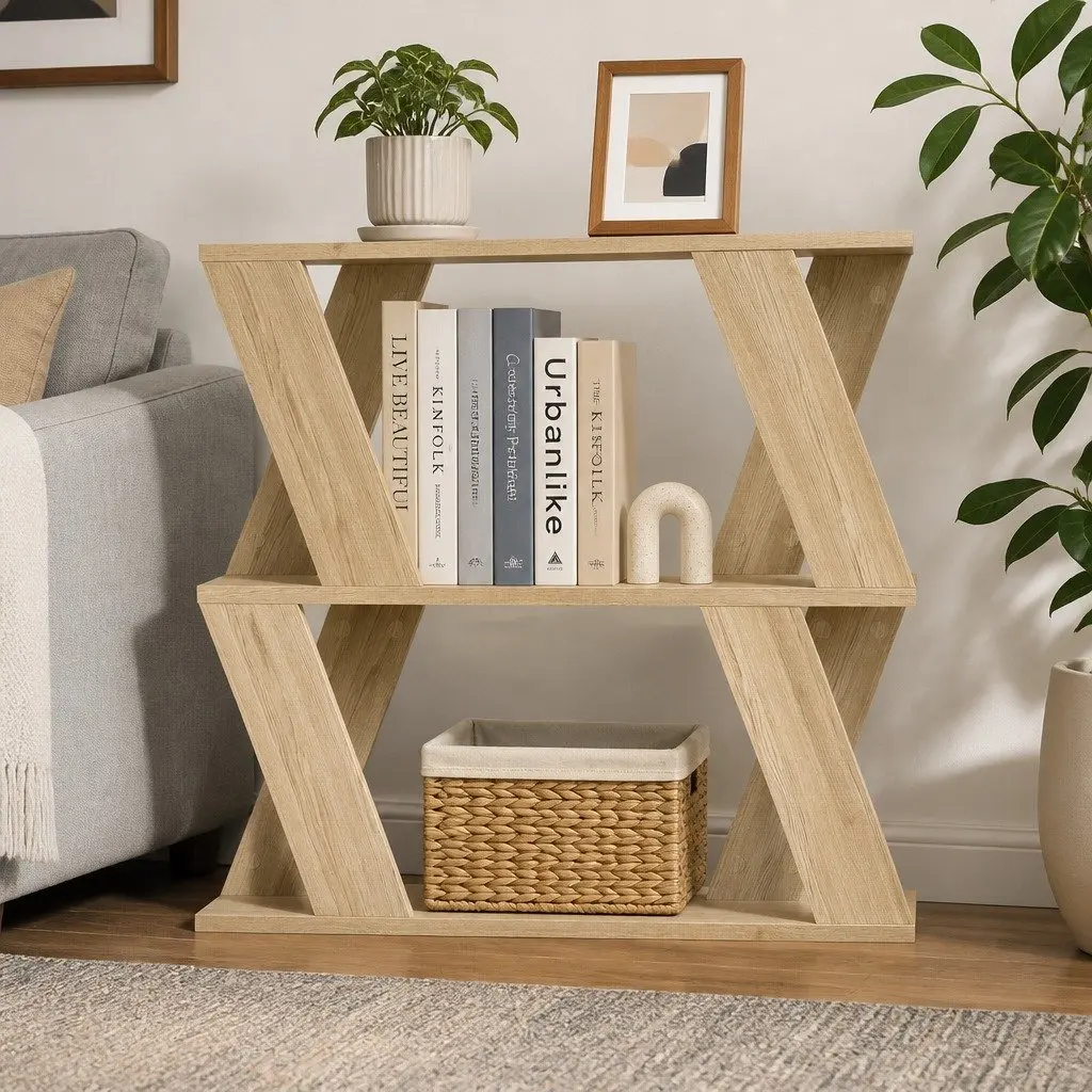 Oak Side Table with Two-Tier Storage