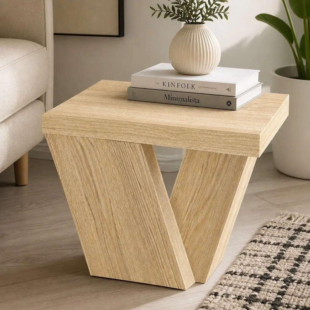 Oak Side Table with Two-Tier Storage
