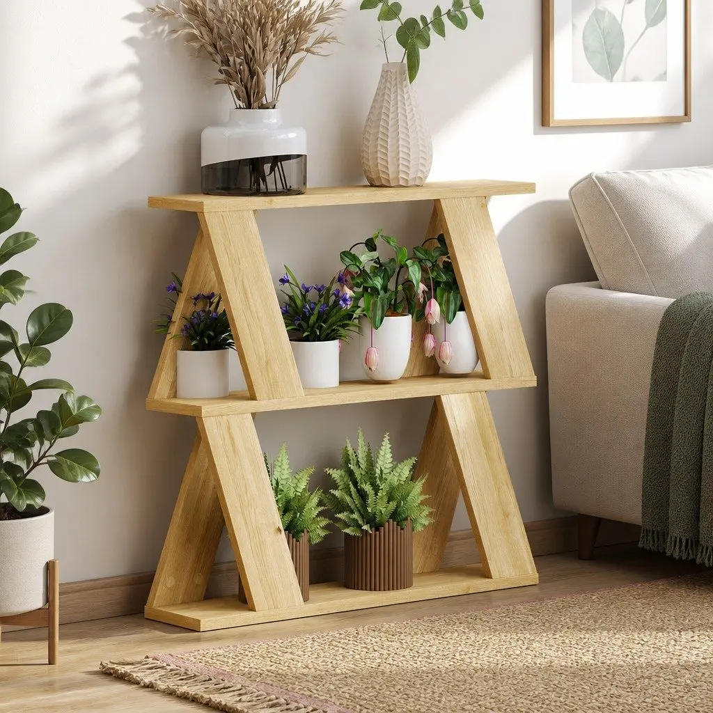 Oak Side Table with Two-Tier Storage