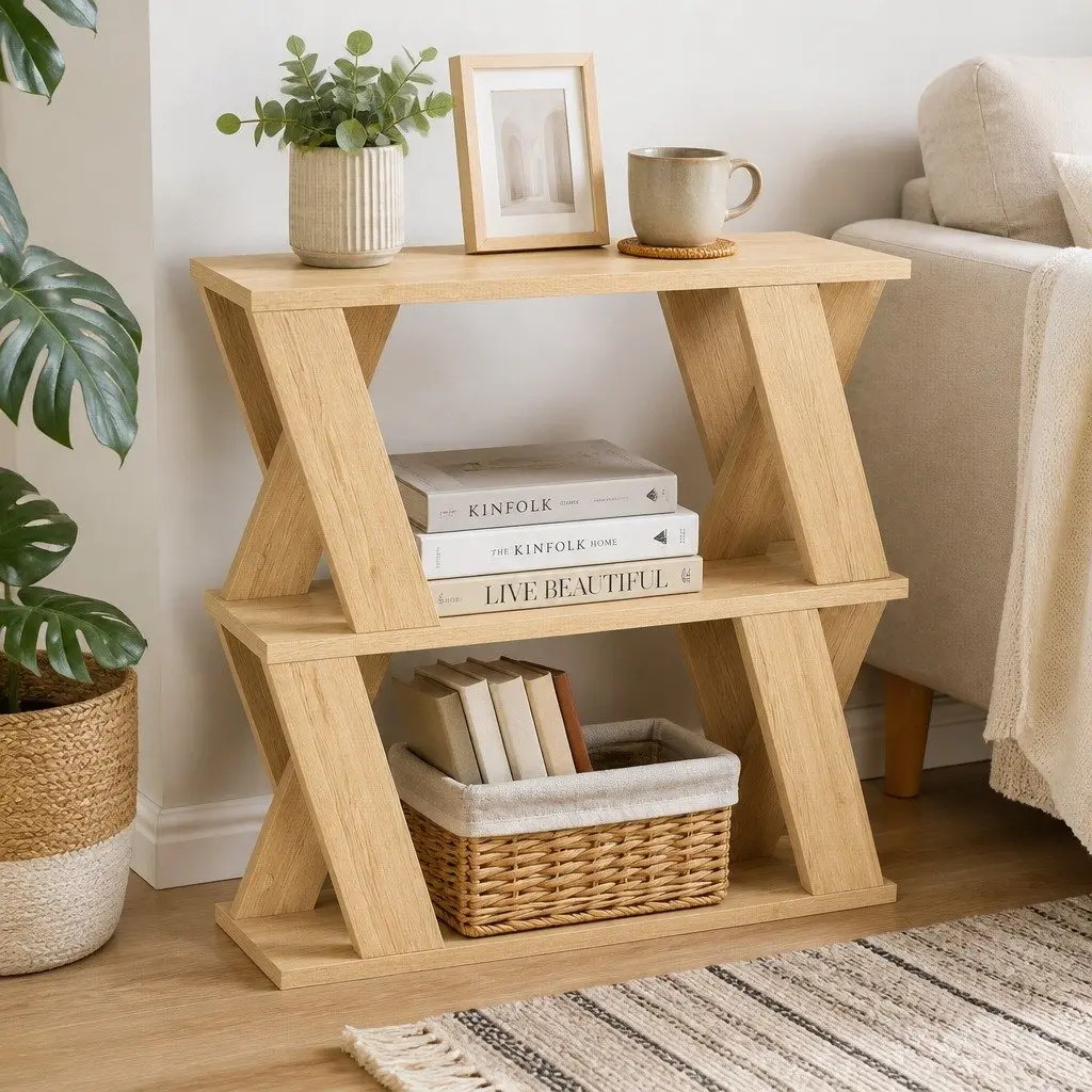 Oak Side Table with Two-Tier Storage