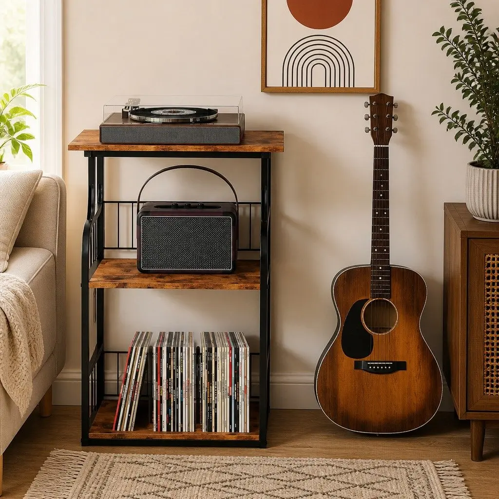 3-Tier Storage Shelf Side Table with Metal Frame