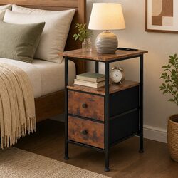 Stylish Bedside Table with 2 Drawers and USB Charging
