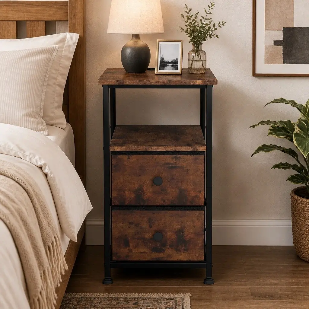 Bedside Table with 2 Drawers and USB Charging