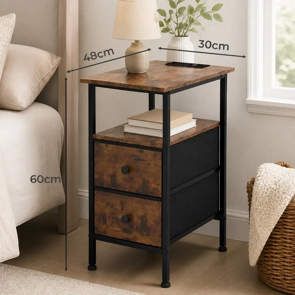 Bedside Table with 2 Drawers and USB Charging
