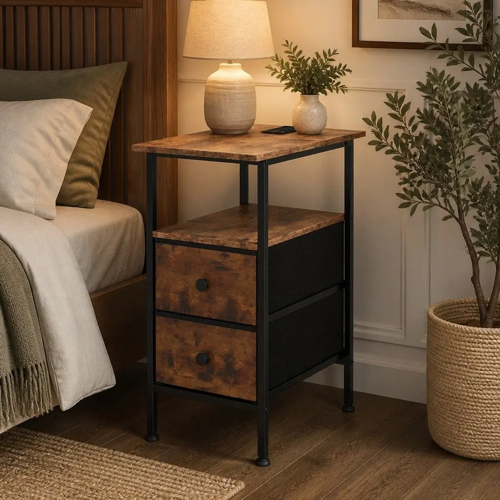Bedside Table with 2 Drawers and USB Charging