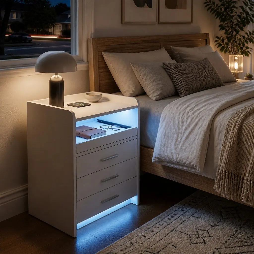 Nightstand with Wireless Charging and Motion Light