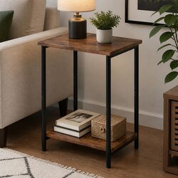 Sturdy 2-Tier Side Table with Open Shelving