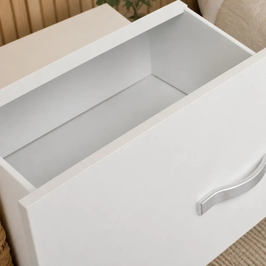 White Bedside Table with 2 Drawers