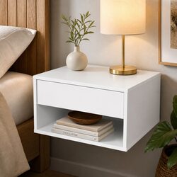 Floating Bedside Tables Set of 2 Wall Mount Nightstand Storage Drawer Shelf