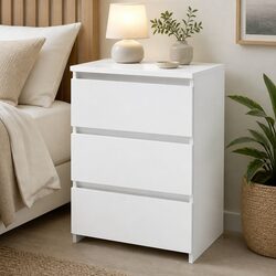 Bedside Table Side Table 3 Drawers Storage Nightstand Bedroom Cabinet White