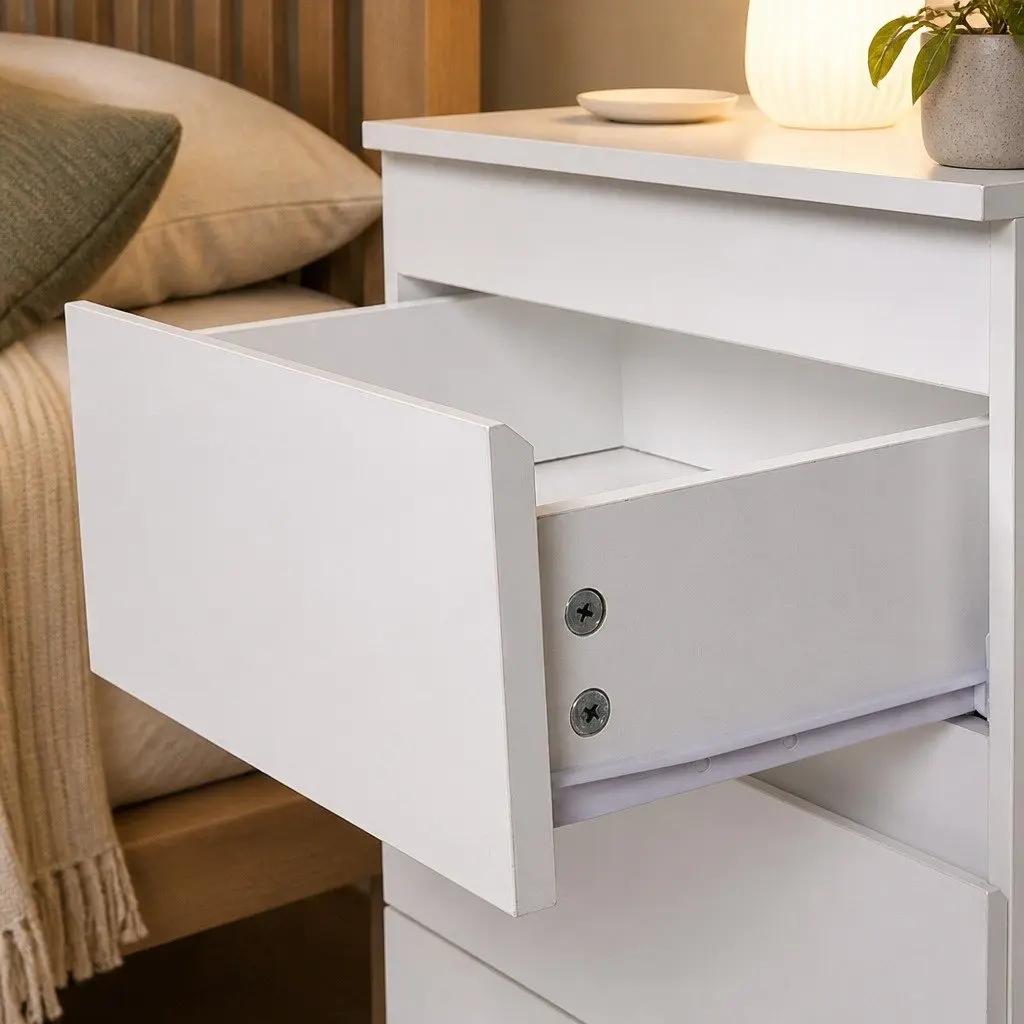 Bedside Table with 3 Drawers in White