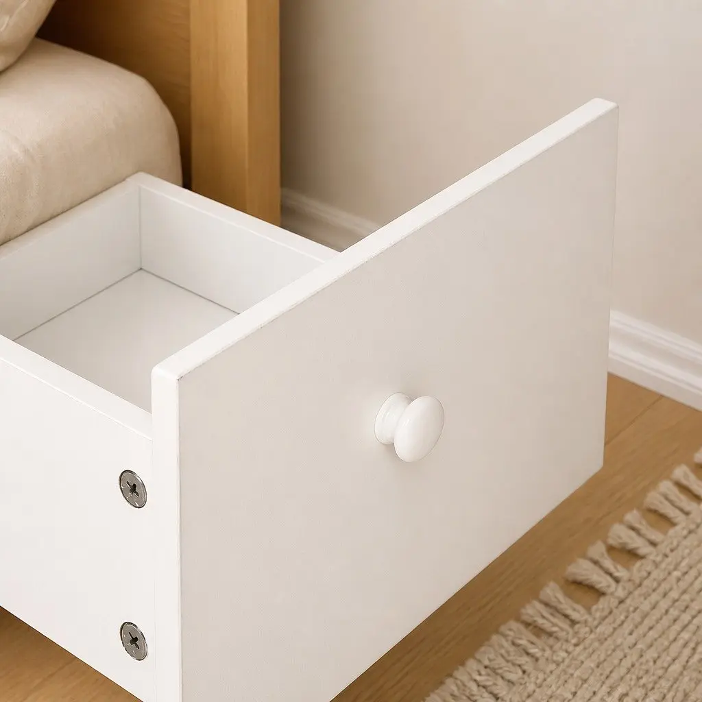 Slim Bedside Table with Storage Drawer and Shelves