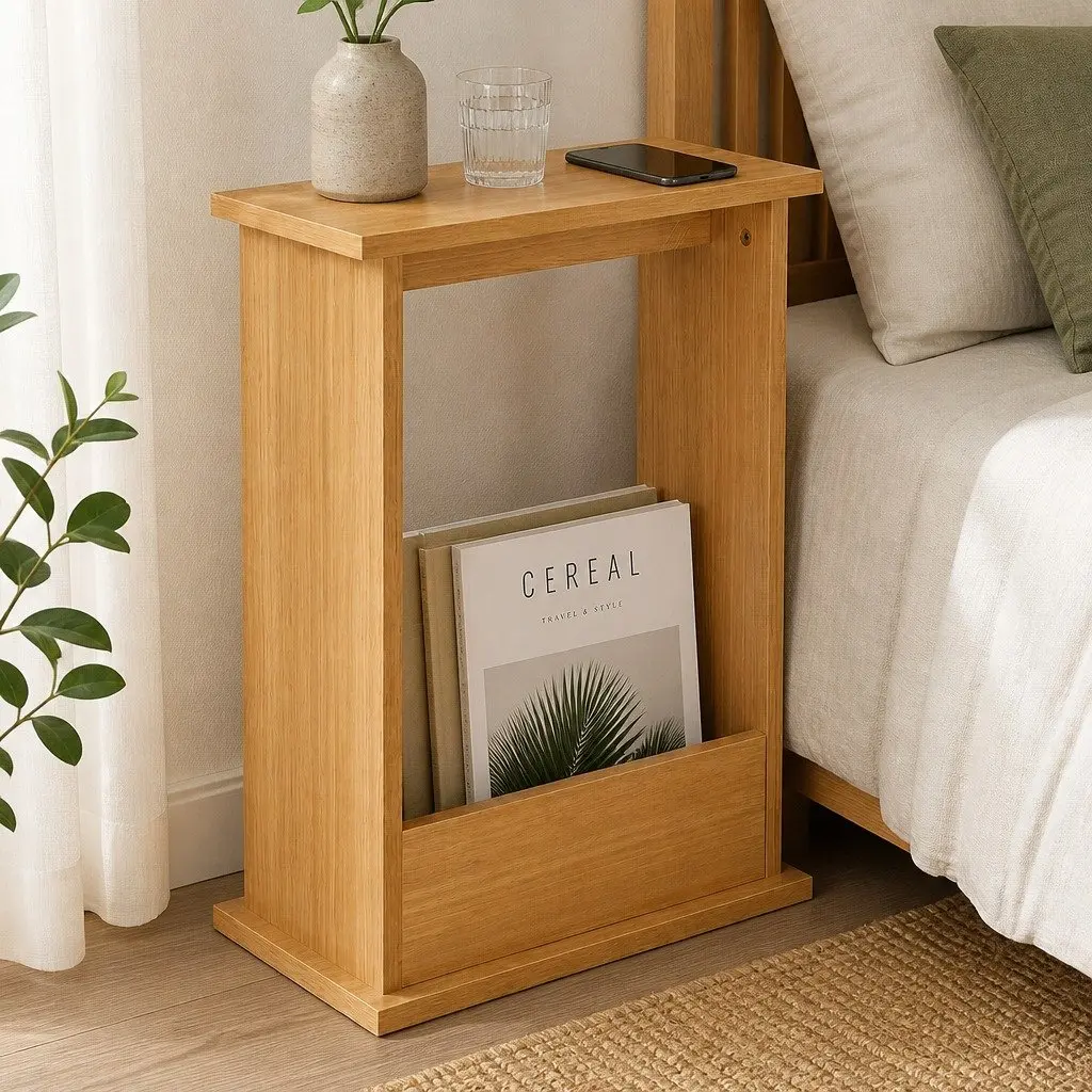 Side Table MDF Dark Oak 45cm x 18cm x 55cm with Magazine Rack