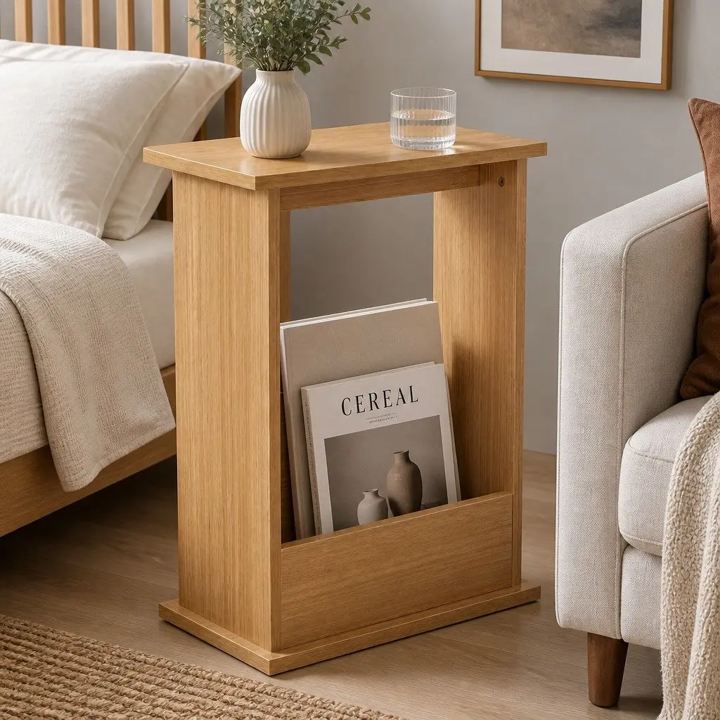 Side Table MDF Dark Oak 45cm x 18cm x 55cm with Magazine Rack