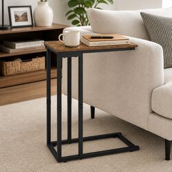 Compact C Shaped Side Table with Metal Frame