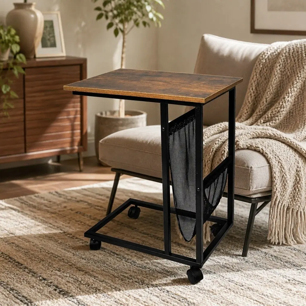 Mobile Coffee Table with Industrial Style and Storage