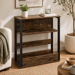 Sturdy 3-Tier Side Table with Metal Frame and Wood Top
