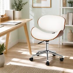 Stylish Wooden Office Chair with White Leather Seat