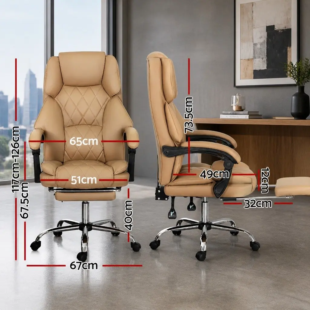 Office Chair PU Leather Brown High Back Reclining Swivel with Footrest