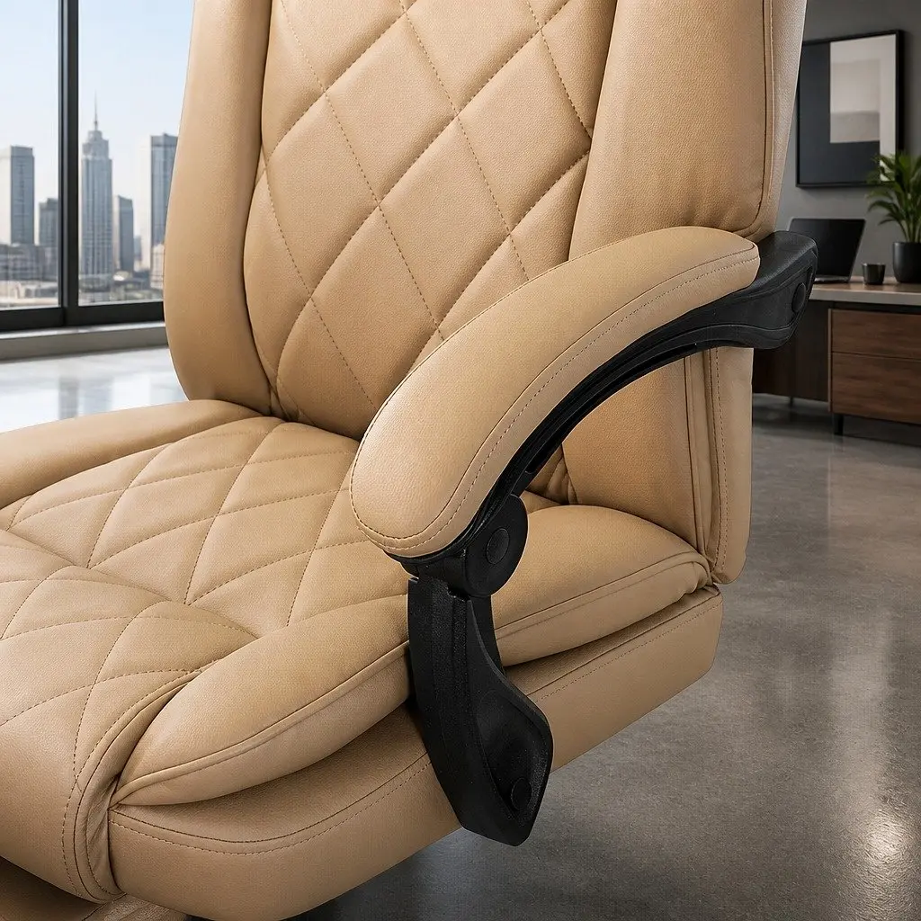 Office Chair PU Leather Brown High Back Reclining Swivel with Footrest